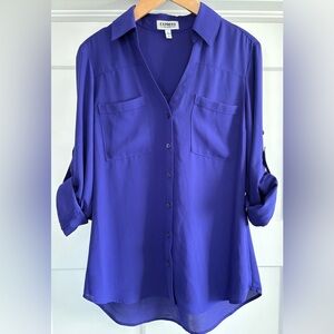 Express ‘Portofino’ Size Small Purple Button 3/4” Adj Sleeve Blouse Shirt